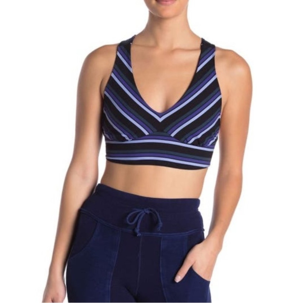 Free People Movement NEW Gidget Striped Sports Bra Black Combo Size Small